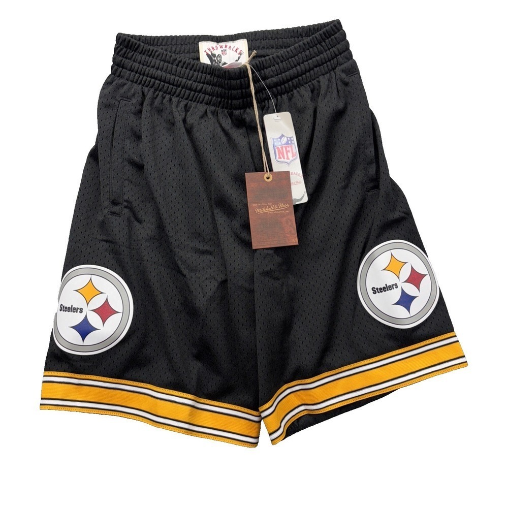Pittsburgh Steelers Mitchell & Ness Throwback Team ID Mesh Shorts Mens Small NEW